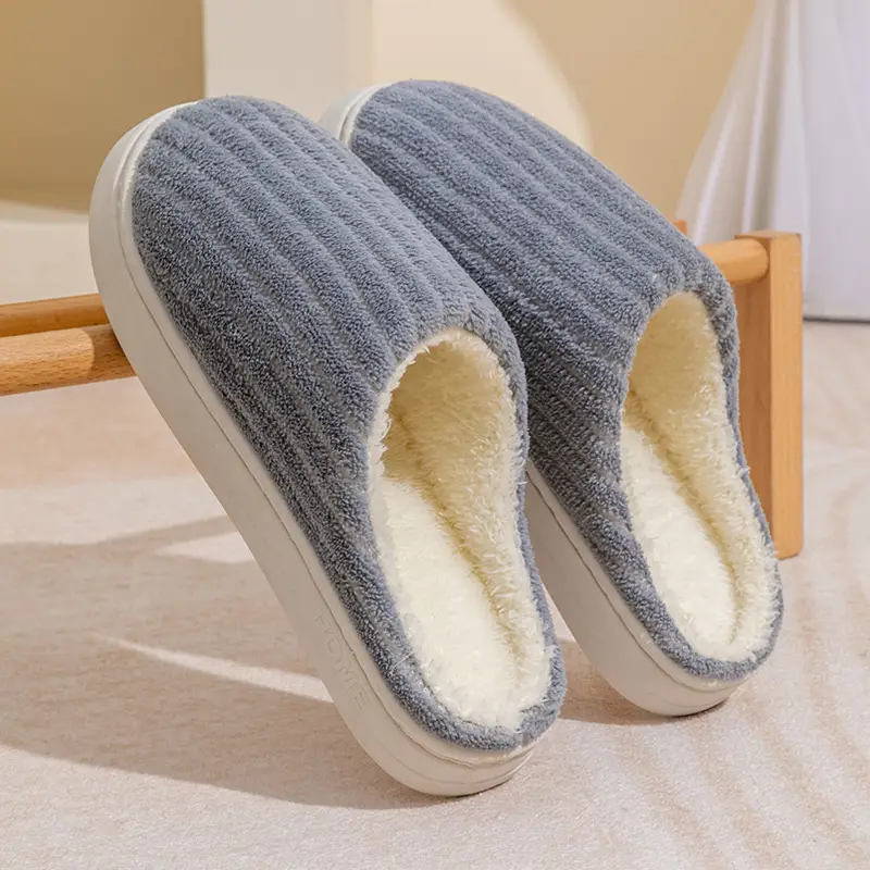 Cotton Slippers Men's Autumn and Winter Outdoor Indoor Home Comfortable Thick Sole Dung Feeling Plush Warm Couple Shoes Women