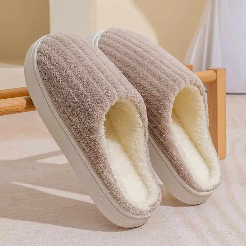 Cotton Slippers Men's Autumn and Winter Outdoor Indoor Home Comfortable Thick Sole Dung Feeling Plush Warm Couple Shoes Women