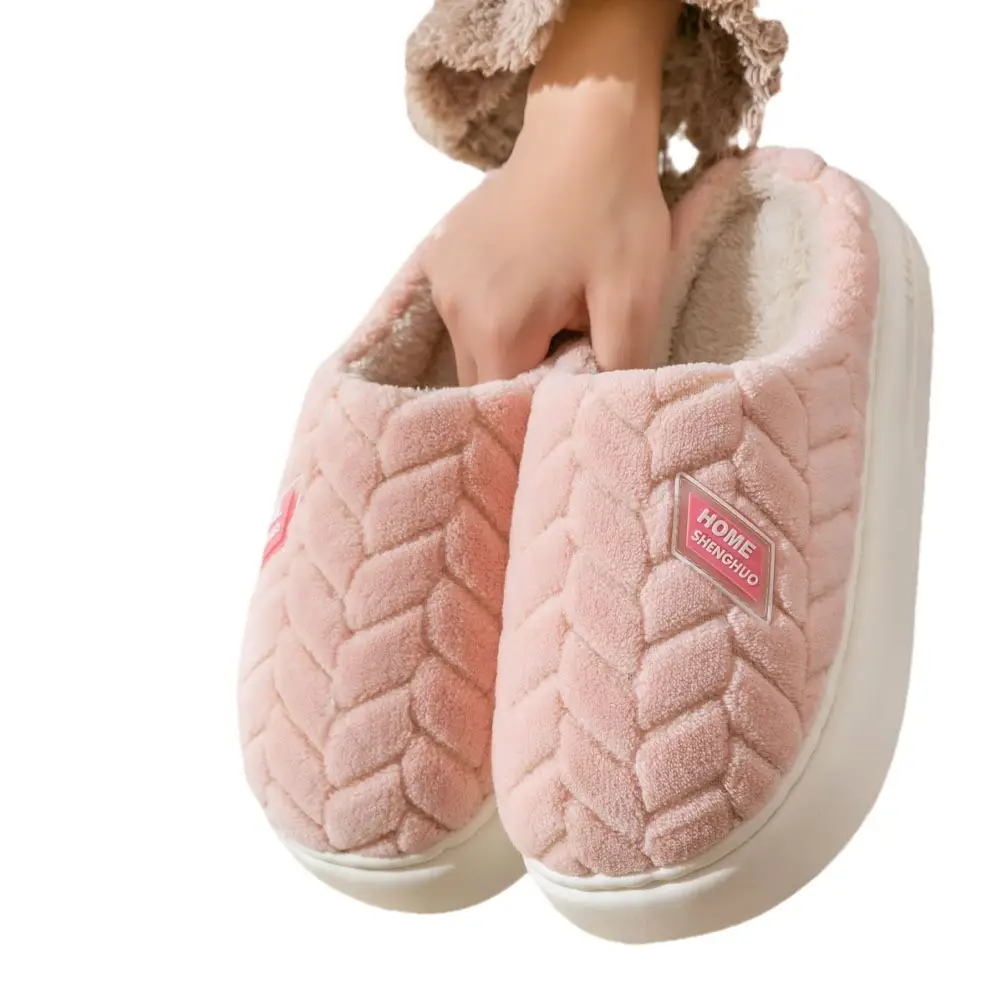 2025 New Thickened Cotton Slippers for Women Autumn and Winter Home Warmth Anti-Slip Plus Velvet Thick Sole Couple Cotton Slippers Wholesale