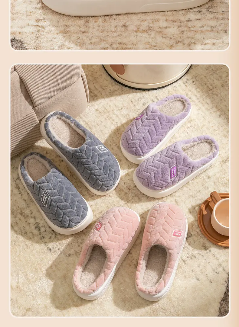 2025 New Thickened Cotton Slippers for Women Autumn and Winter Home Warmth Anti-Slip Plus Velvet Thick Sole Couple Cotton Slippers Wholesale — feature 15