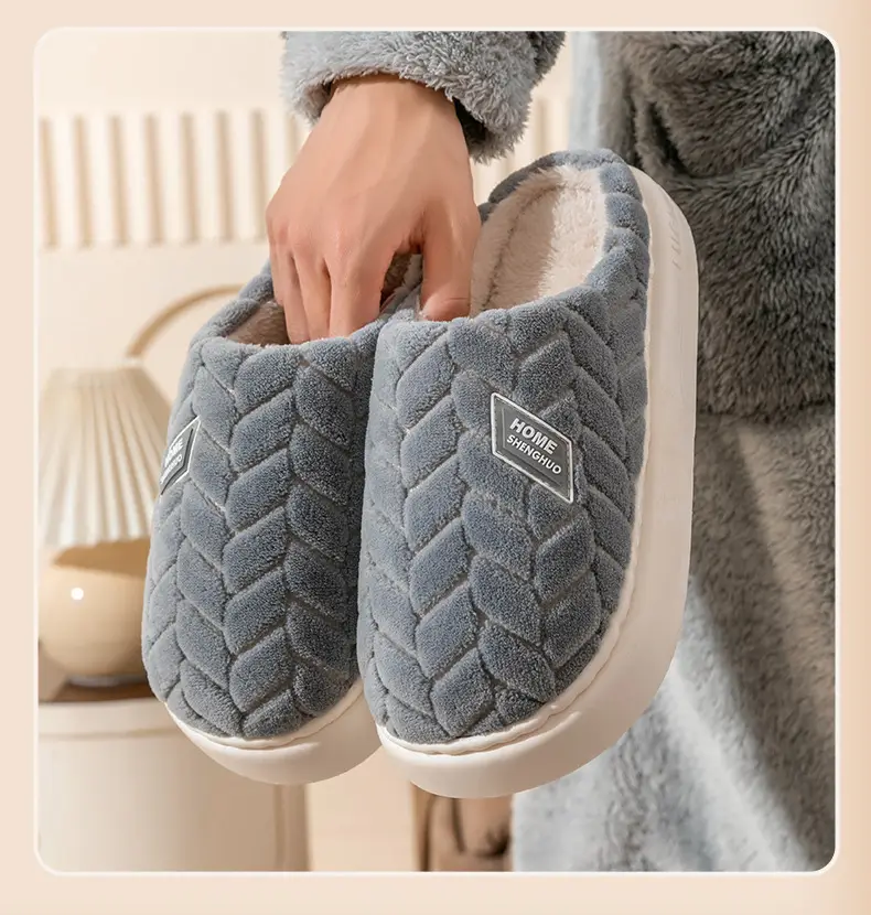 2025 New Thickened Cotton Slippers for Women Autumn and Winter Home Warmth Anti-Slip Plus Velvet Thick Sole Couple Cotton Slippers Wholesale — feature 16