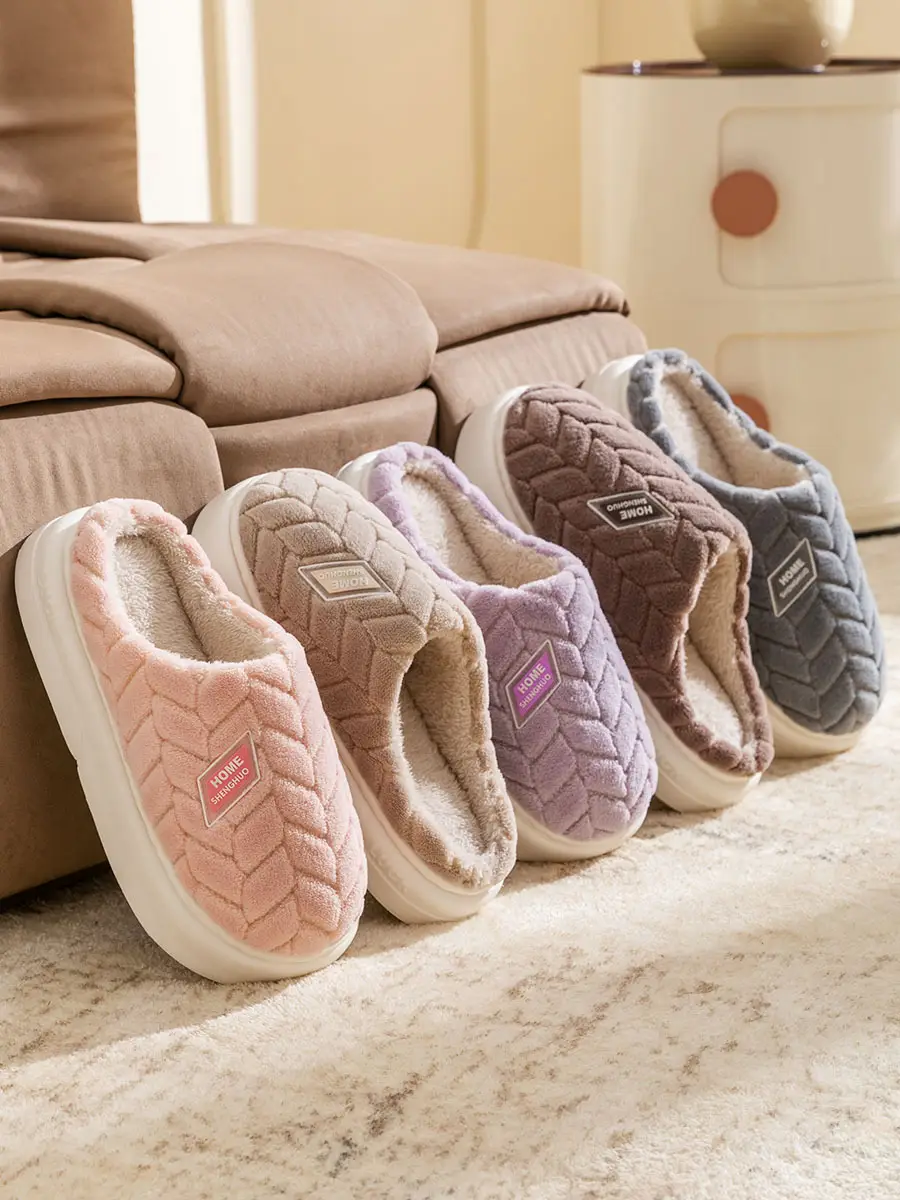 2025 New Thickened Cotton Slippers for Women Autumn and Winter Home Warmth Anti-Slip Plus Velvet Thick Sole Couple Cotton Slippers Wholesale — feature 17