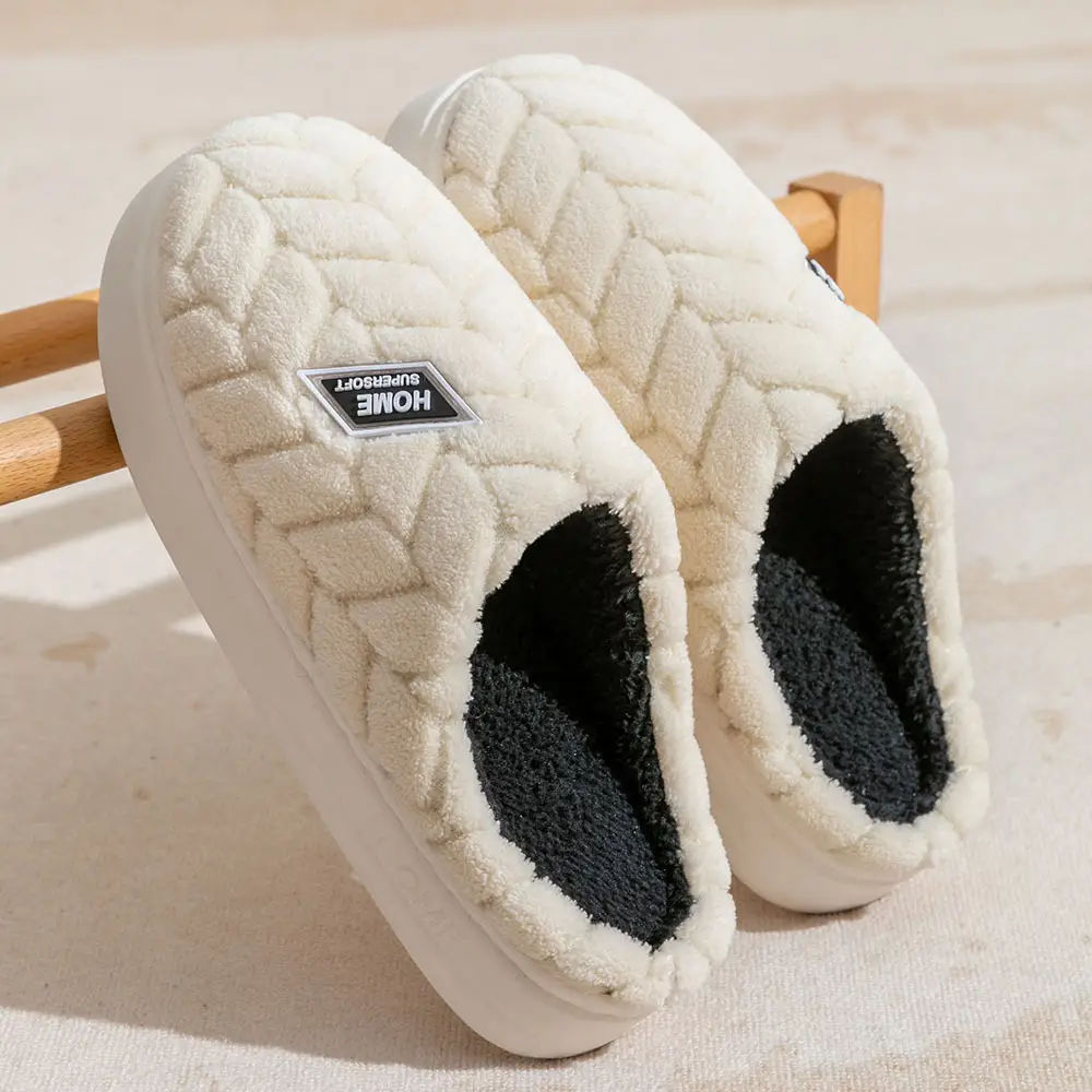 2025 New Thickened Cotton Slippers for Women Autumn and Winter Home Warmth Anti-Slip Plus Velvet Thick Sole Couple Cotton Slippers Wholesale