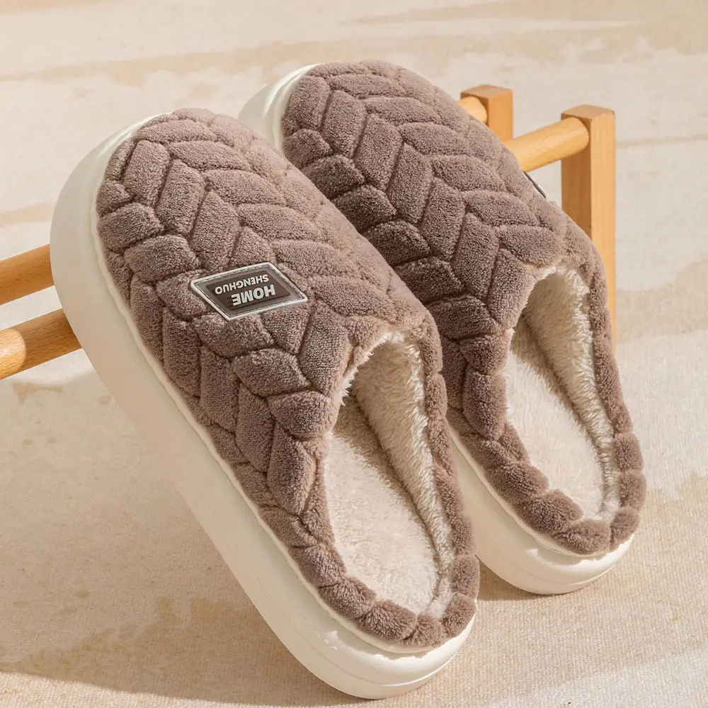 2025 New Thickened Cotton Slippers for Women Autumn and Winter Home Warmth Anti-Slip Plus Velvet Thick Sole Couple Cotton Slippers Wholesale