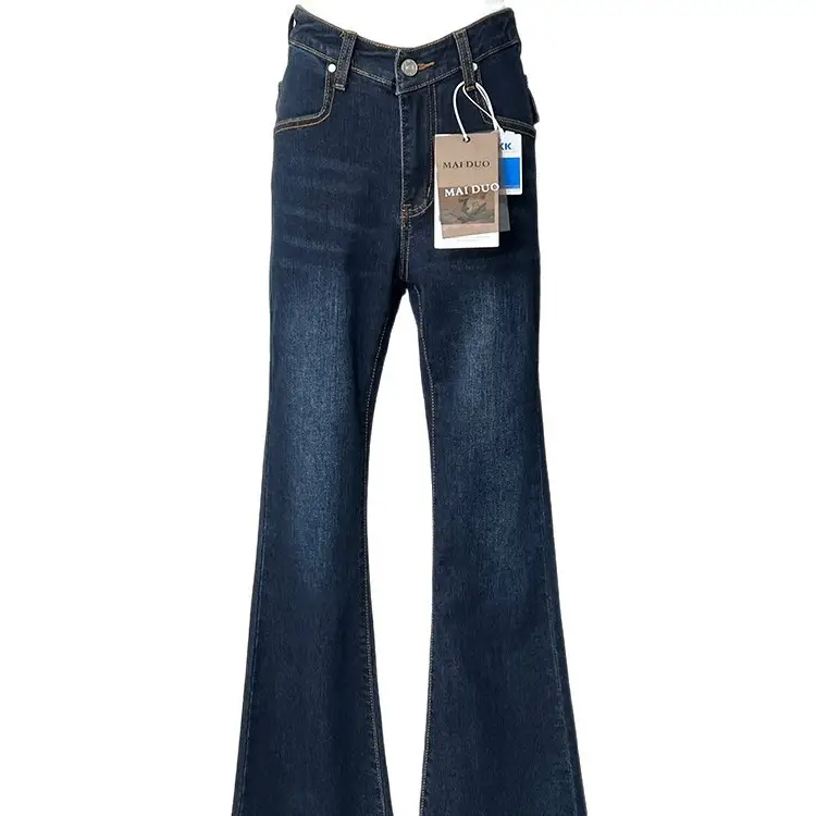 Dark Blue Flared Jeans Women High Waist Stretchy Slim Fit