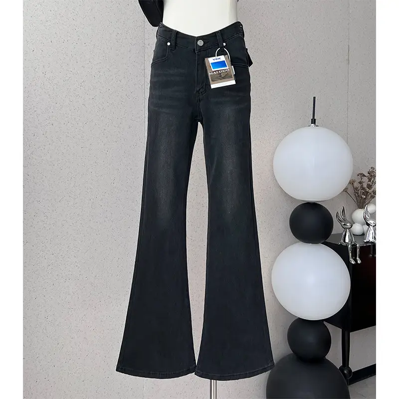Dark Blue Flared Jeans Women High Waist Stretchy Slim Fit