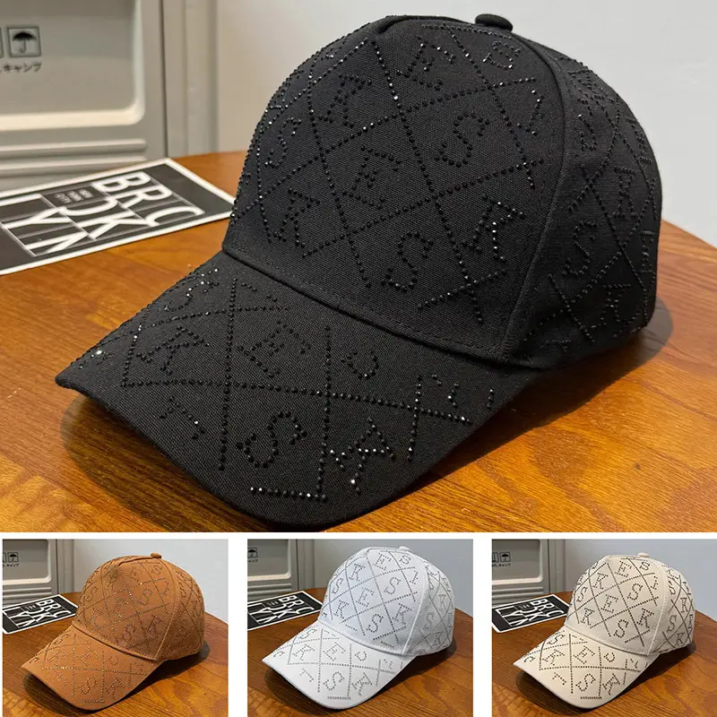 Women Diamond Letter Baseball Cap Black Rhinestone