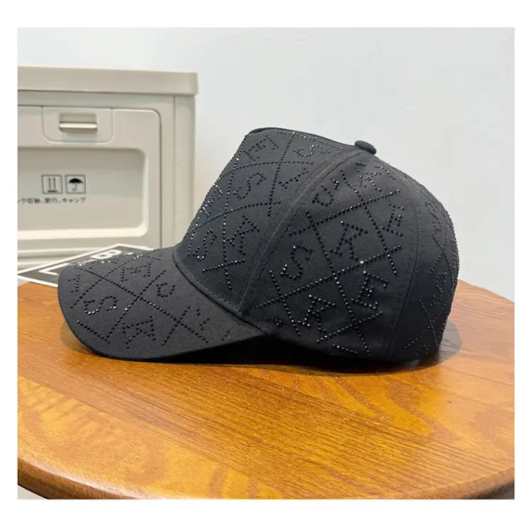 Women Diamond Letter Baseball Cap Black Rhinestone — feature 10