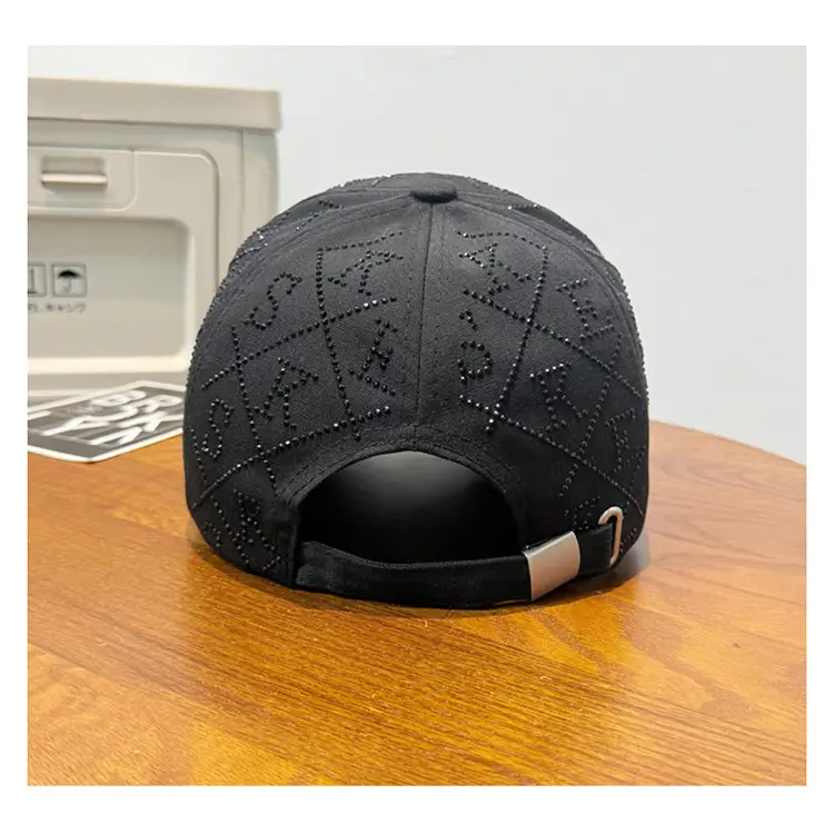 Women Diamond Letter Baseball Cap Black Rhinestone — feature 11