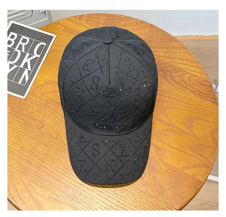 Women Diamond Letter Baseball Cap Black Rhinestone — feature 12