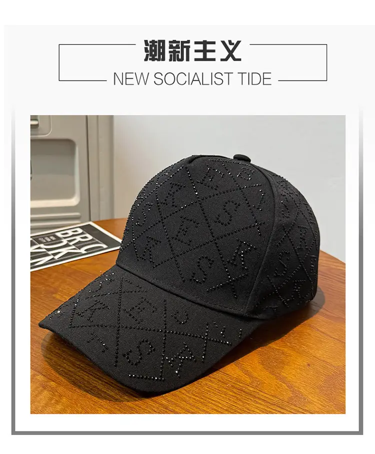 Women Diamond Letter Baseball Cap Black Rhinestone — feature 4