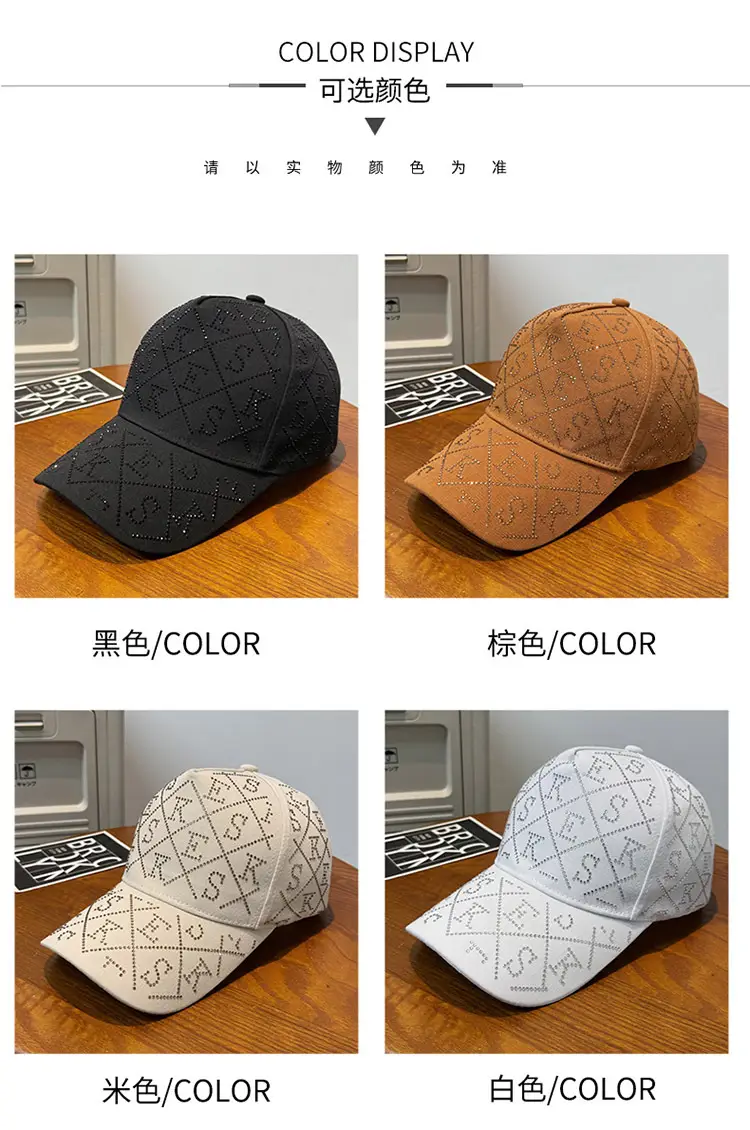 Women Diamond Letter Baseball Cap Black Rhinestone — feature 7
