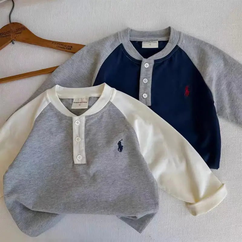 Little Bear Boys Polo T-Shirt Navy Blue Long Sleeve - Image 4