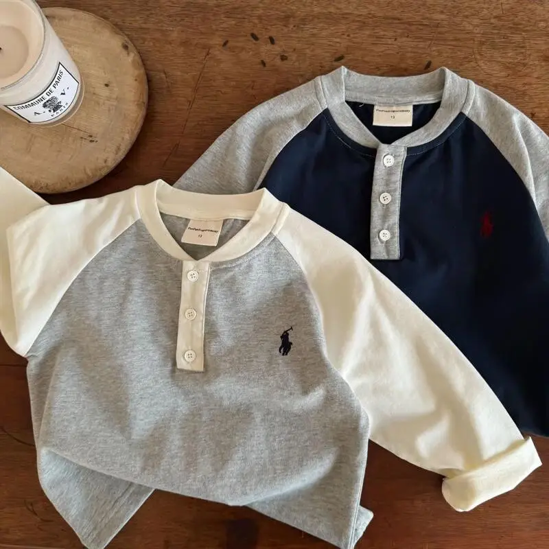 Little Bear Boys Polo T-Shirt Navy Blue Long Sleeve - Image 5