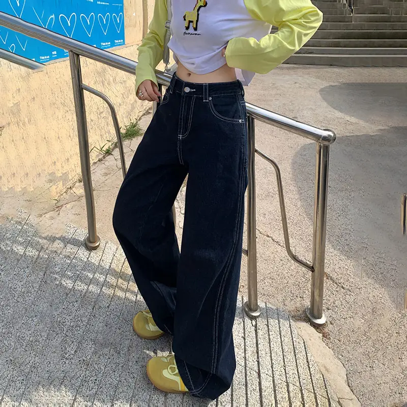 Women American Style Wide Leg Jeans with High Waist Pants