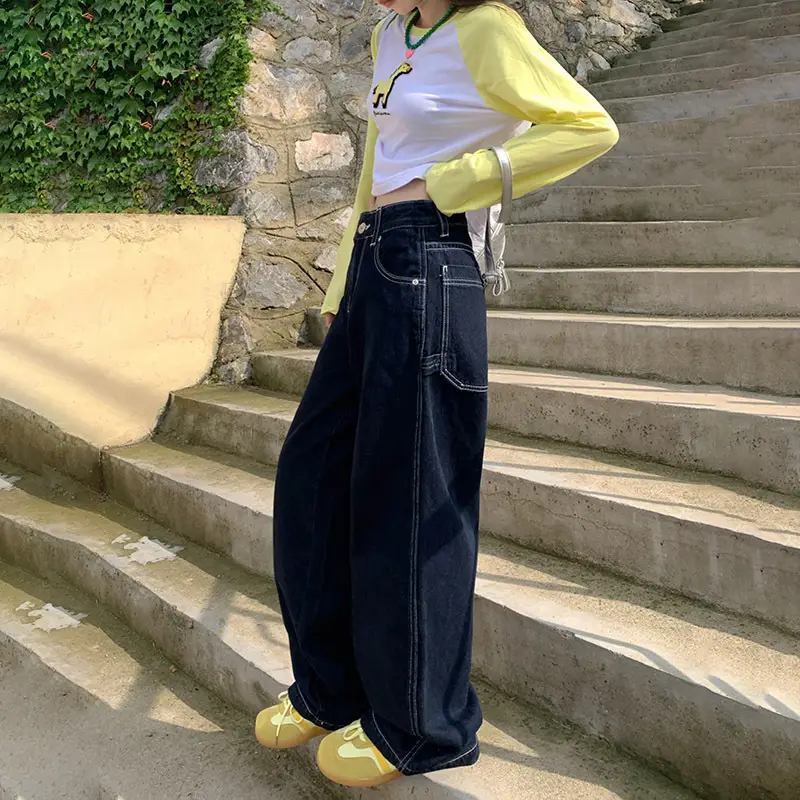 Women American Style Wide Leg Jeans with High Waist Pants