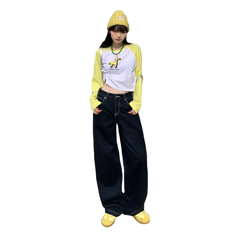 Women American Style Wide Leg Jeans with High Waist Pants