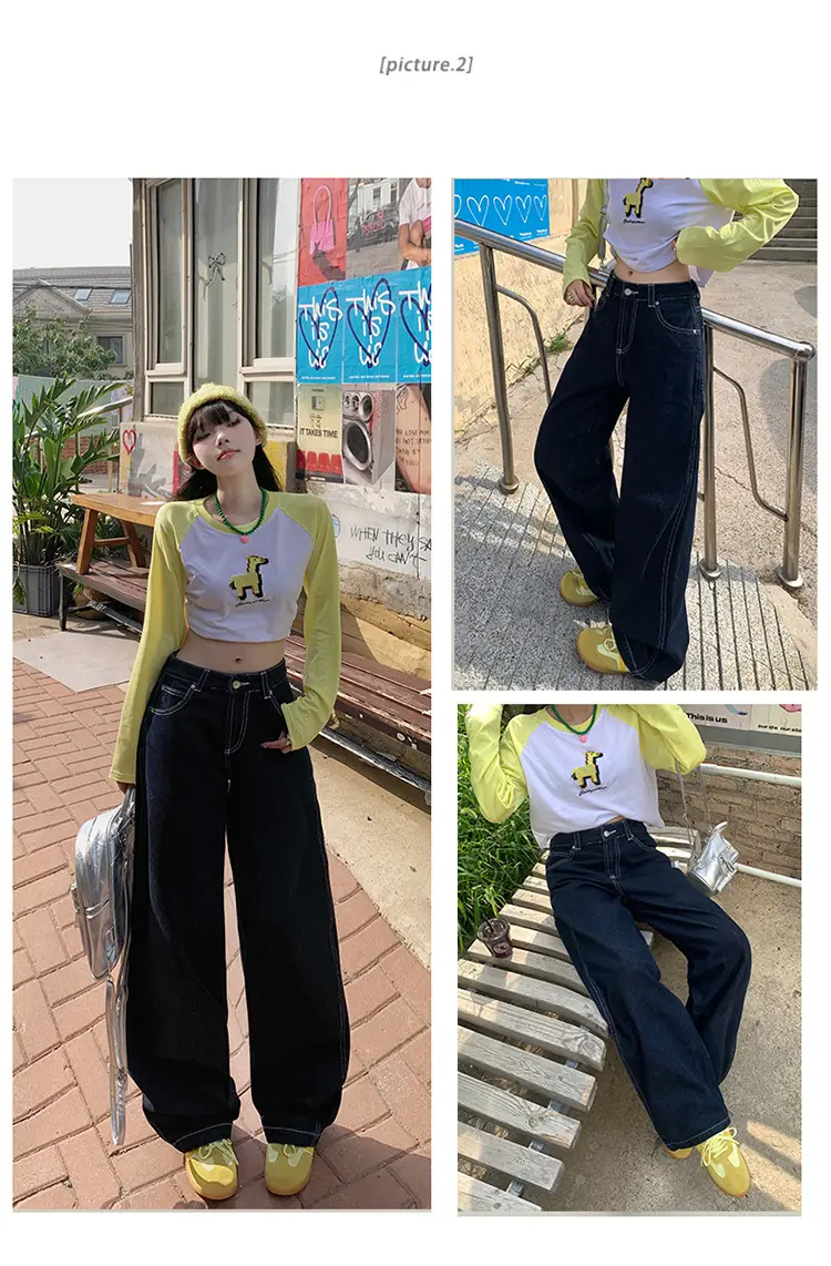 Women American Style Wide Leg Jeans with High Waist Pants — feature 11