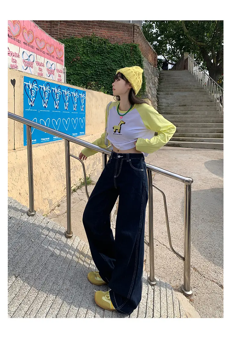 Women American Style Wide Leg Jeans with High Waist Pants — feature 12