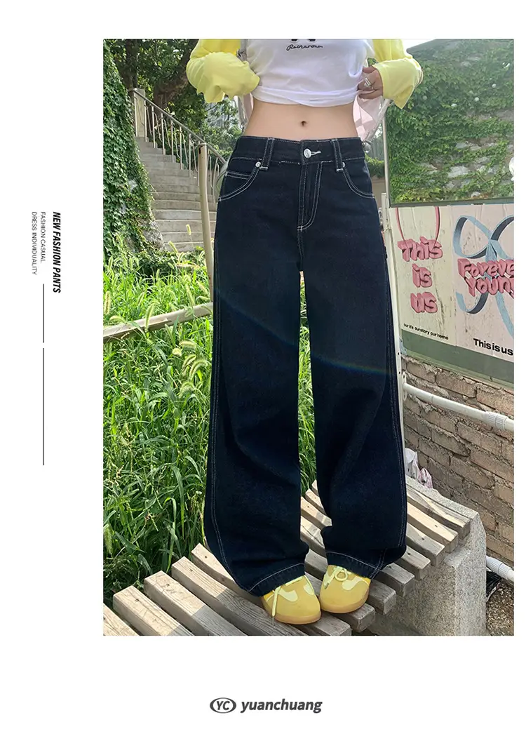 Women American Style Wide Leg Jeans with High Waist Pants — feature 13