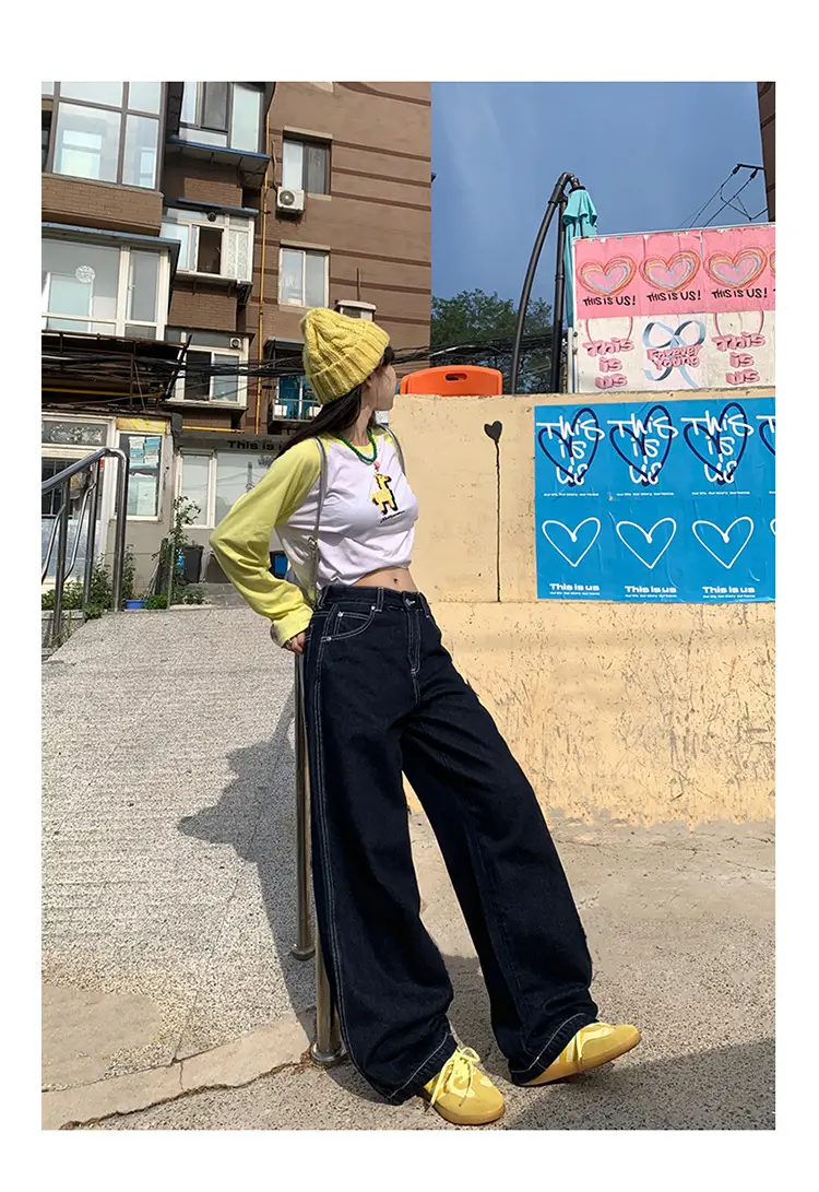 Women American Style Wide Leg Jeans with High Waist Pants — feature 15
