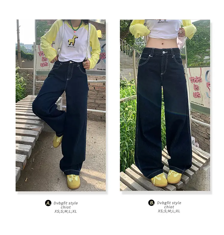 Women American Style Wide Leg Jeans with High Waist Pants — feature 16