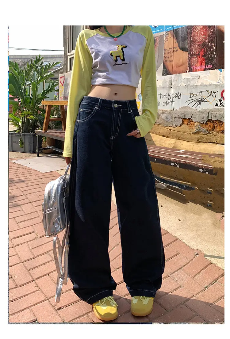 Women American Style Wide Leg Jeans with High Waist Pants — feature 18