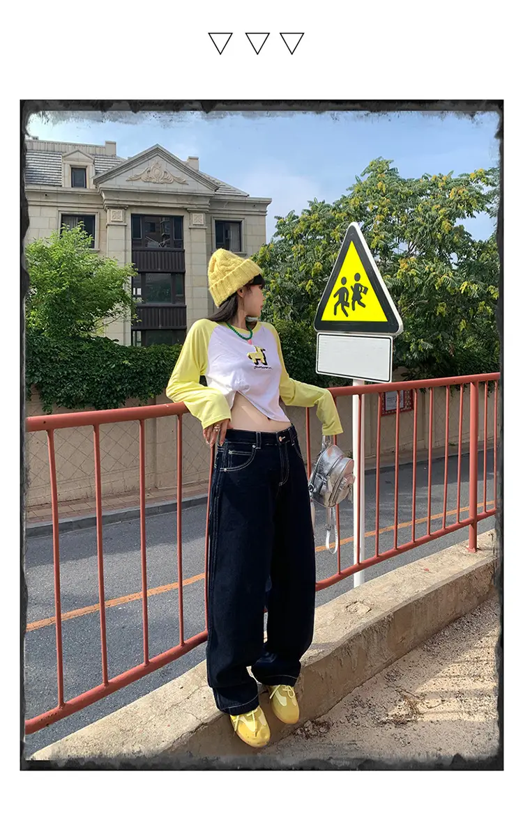 Women American Style Wide Leg Jeans with High Waist Pants — feature 4