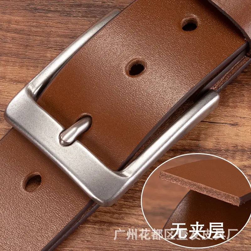 Men's Genuine Leather Pin Buckle Belt Brown - Image 5