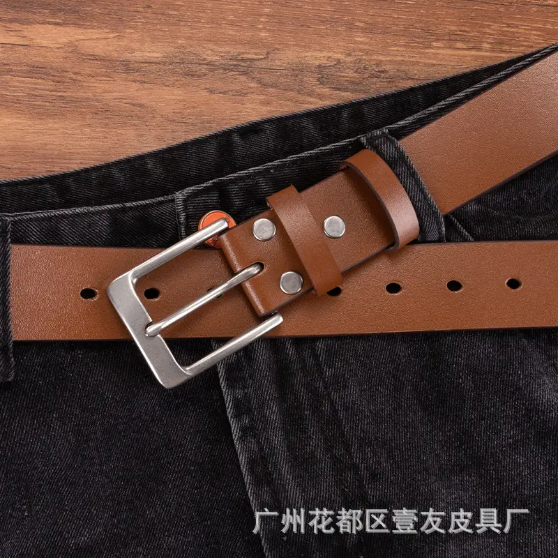 Men's Genuine Leather Pin Buckle Belt Brown - Image 6