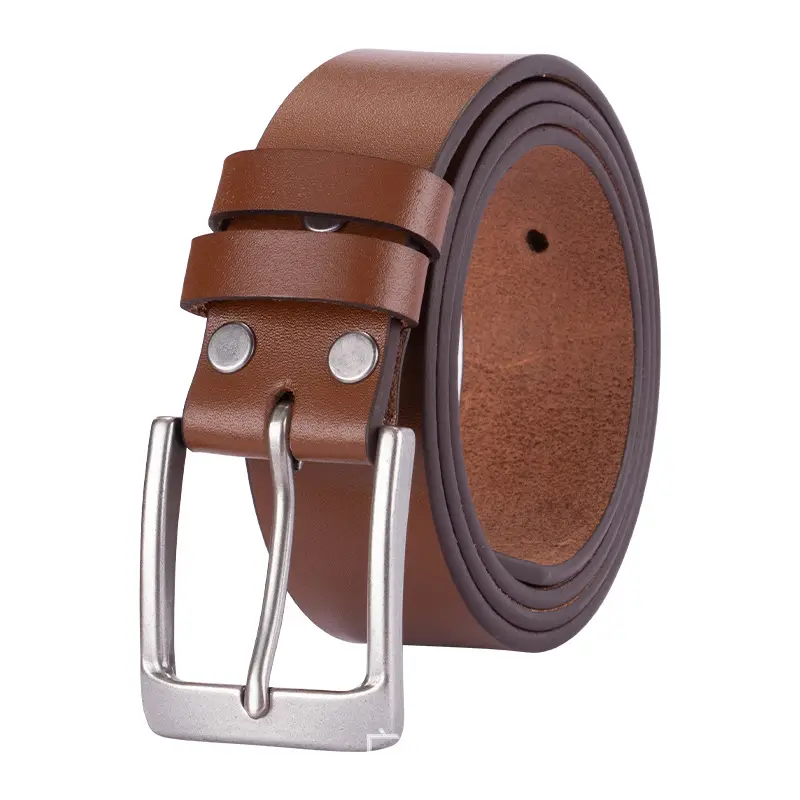 Men's Genuine Leather Pin Buckle Belt Brown - Image 8