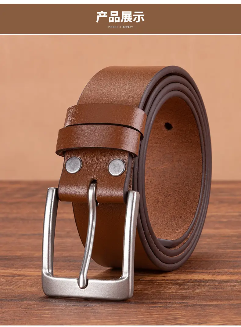 Men's Genuine Leather Pin Buckle Belt Brown — feature 11