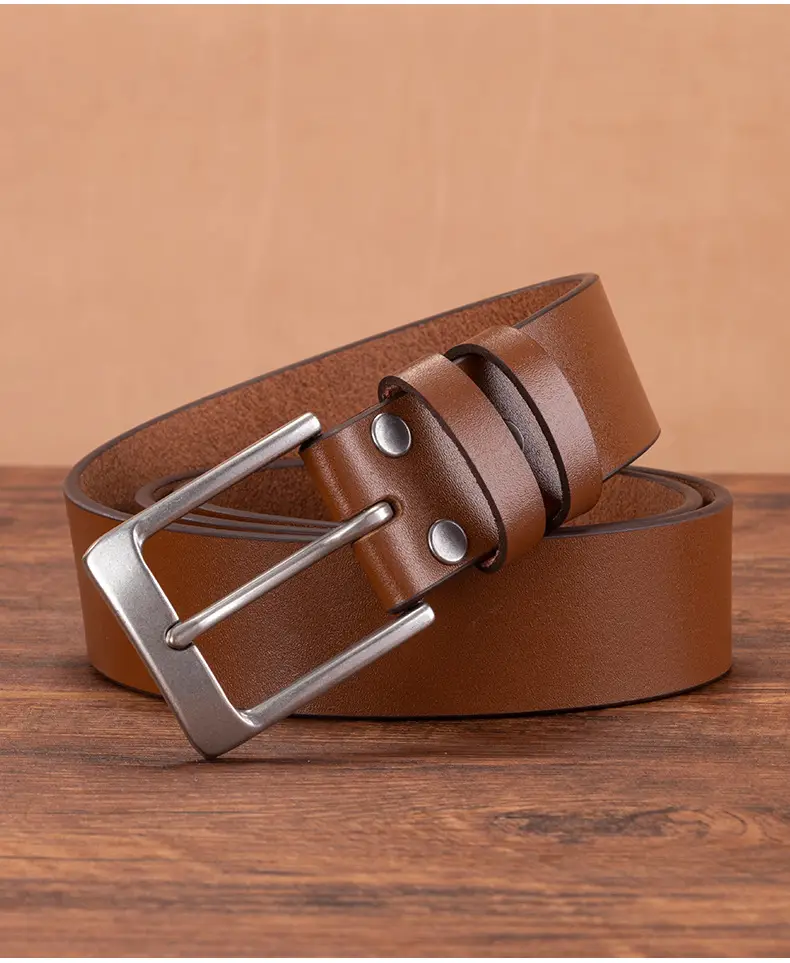 Men's Genuine Leather Pin Buckle Belt Brown — feature 12