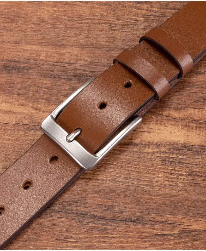 Men's Genuine Leather Pin Buckle Belt Brown — feature 13
