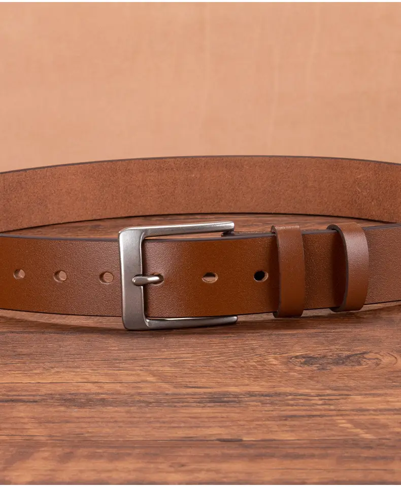 Men's Genuine Leather Pin Buckle Belt Brown — feature 14