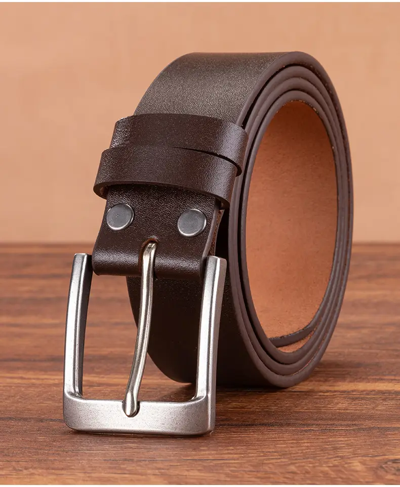 Men's Genuine Leather Pin Buckle Belt Brown — feature 15