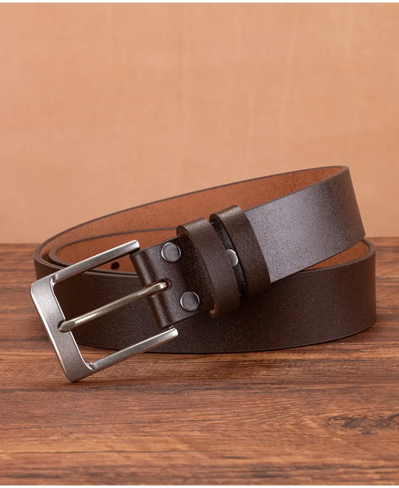 Men's Genuine Leather Pin Buckle Belt Brown — feature 16