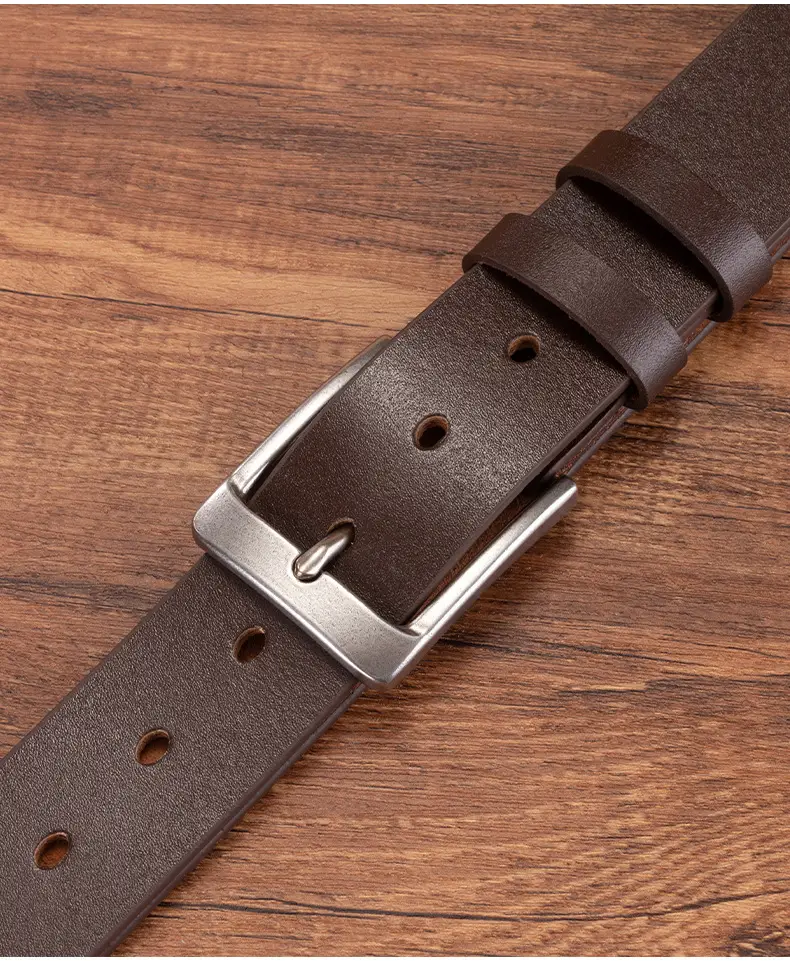 Men's Genuine Leather Pin Buckle Belt Brown — feature 17