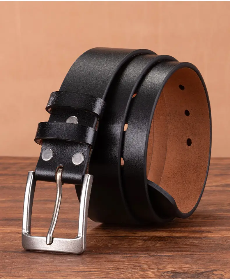 Men's Genuine Leather Pin Buckle Belt Brown — feature 18