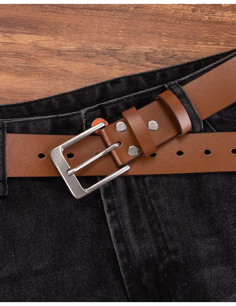 Men's Genuine Leather Pin Buckle Belt Brown — feature 4