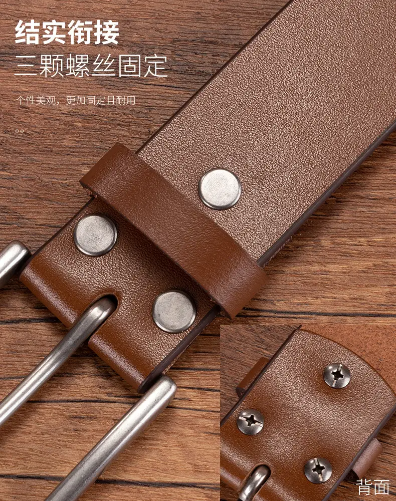 Men's Genuine Leather Pin Buckle Belt Brown — feature 9