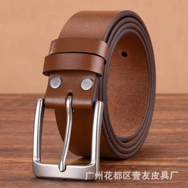 Men's Genuine Leather Pin Buckle Belt Brown - Image 2