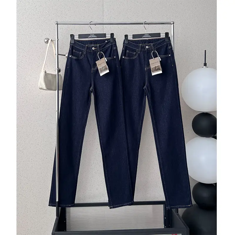 Dark Blue Wide Leg Jeans Women Spring Autumn