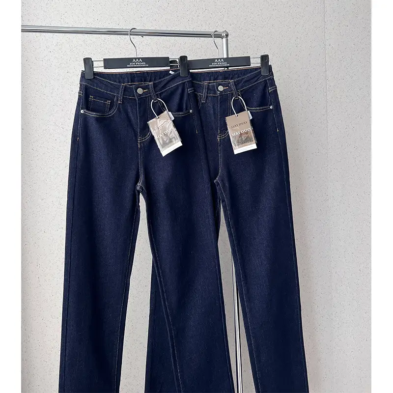 Dark Blue Wide Leg Jeans Women Spring Autumn