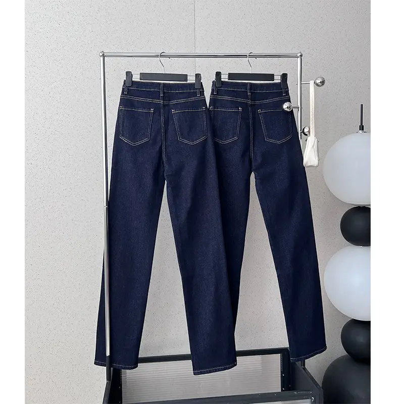 Dark Blue Wide Leg Jeans Women Spring Autumn