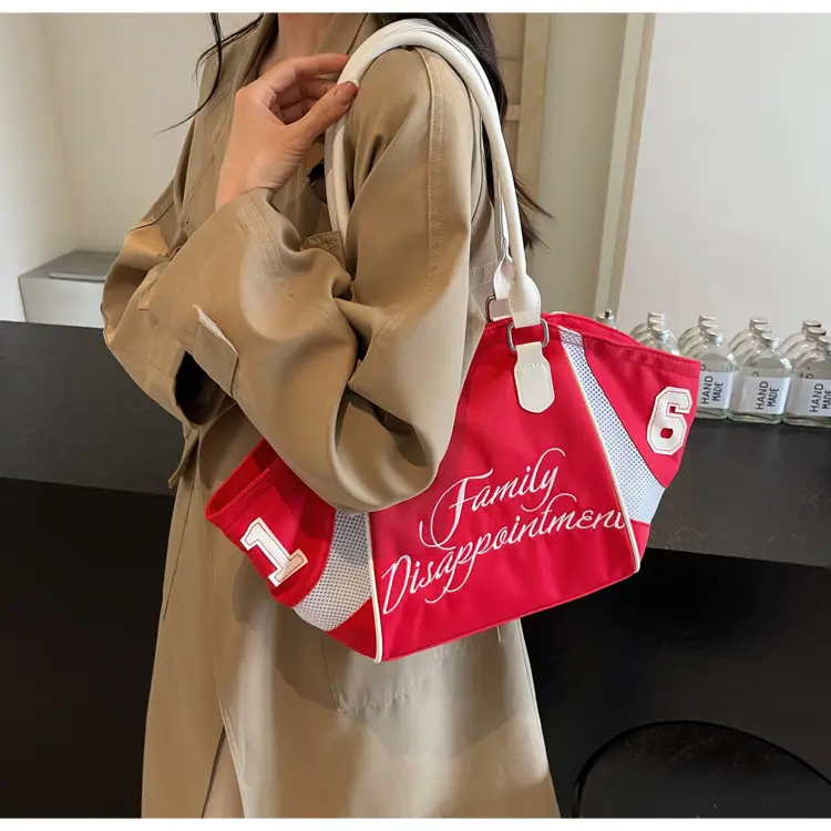 Women's Red White Nylon Shoulder Crossbody Bag — feature 13