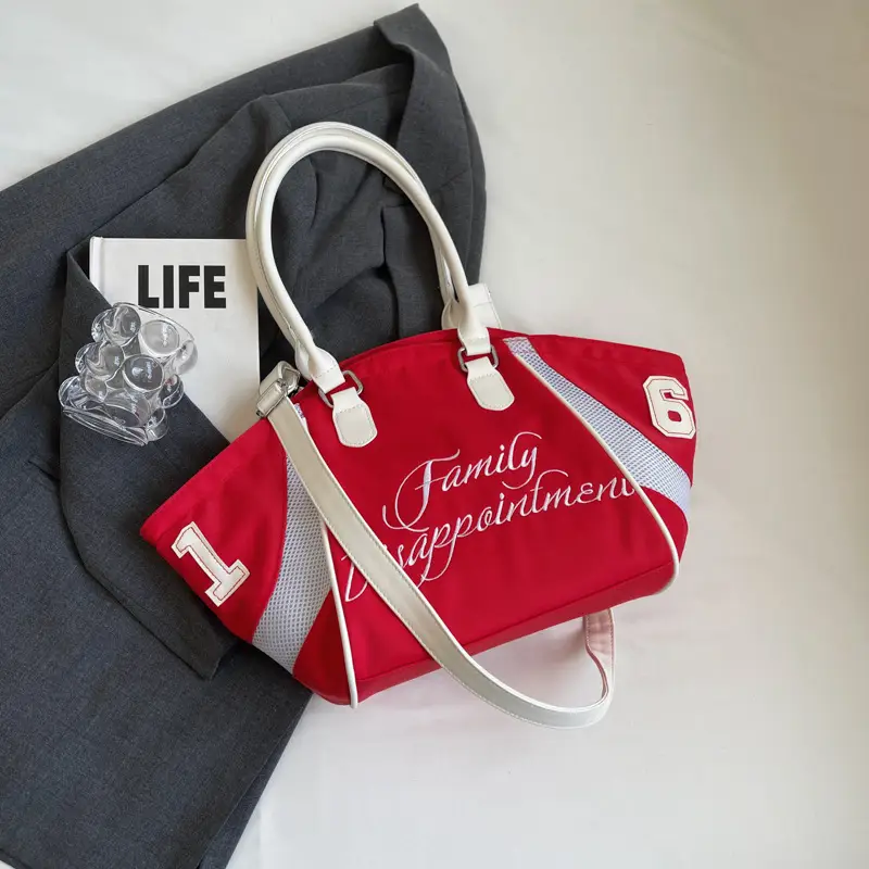 Women's Red White Nylon Shoulder Crossbody Bag - Image 2