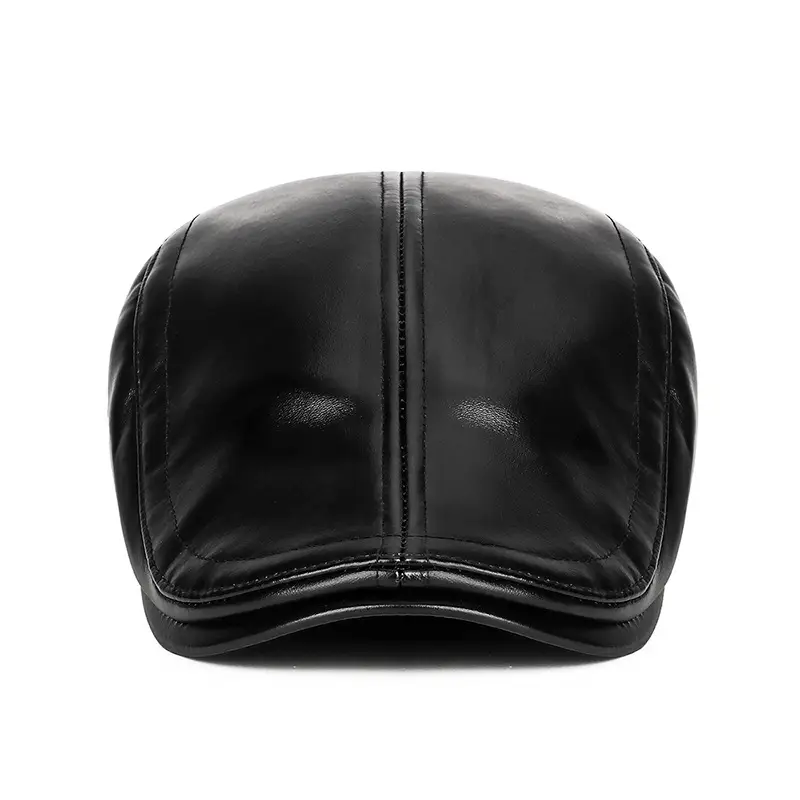 Men's Black PU Leather Adjustable Cap Winter Warm - Image 8