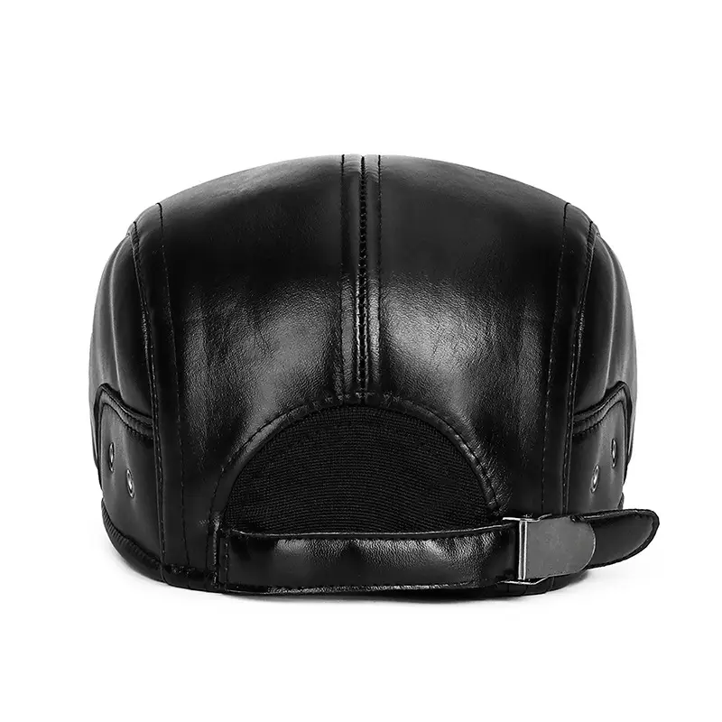 Men's Black PU Leather Adjustable Cap Winter Warm - Image 10