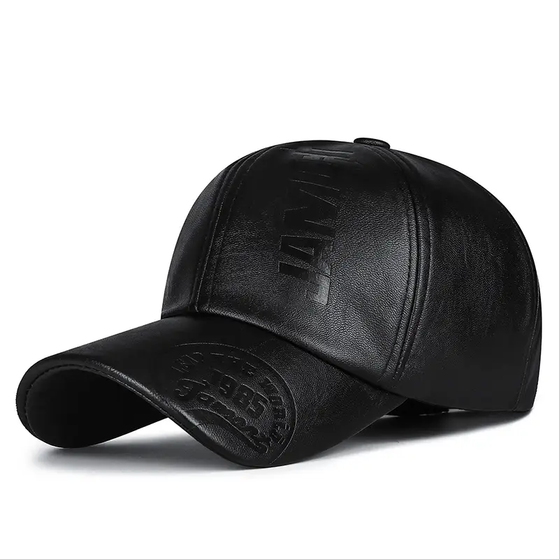Men's Black PU Leather Adjustable Cap Winter Warm - Image 3